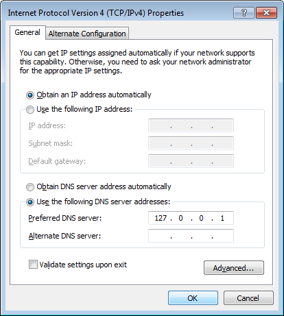 Acrylic DNS Proxy Windows 7 Configuration, Step 5
