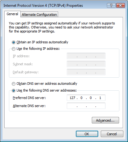 Acrylic DNS Proxy Windows Vista Configuration, Step 5