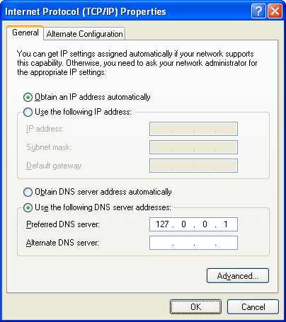 Acrylic DNS Proxy Windows XP Configuration, Step 4